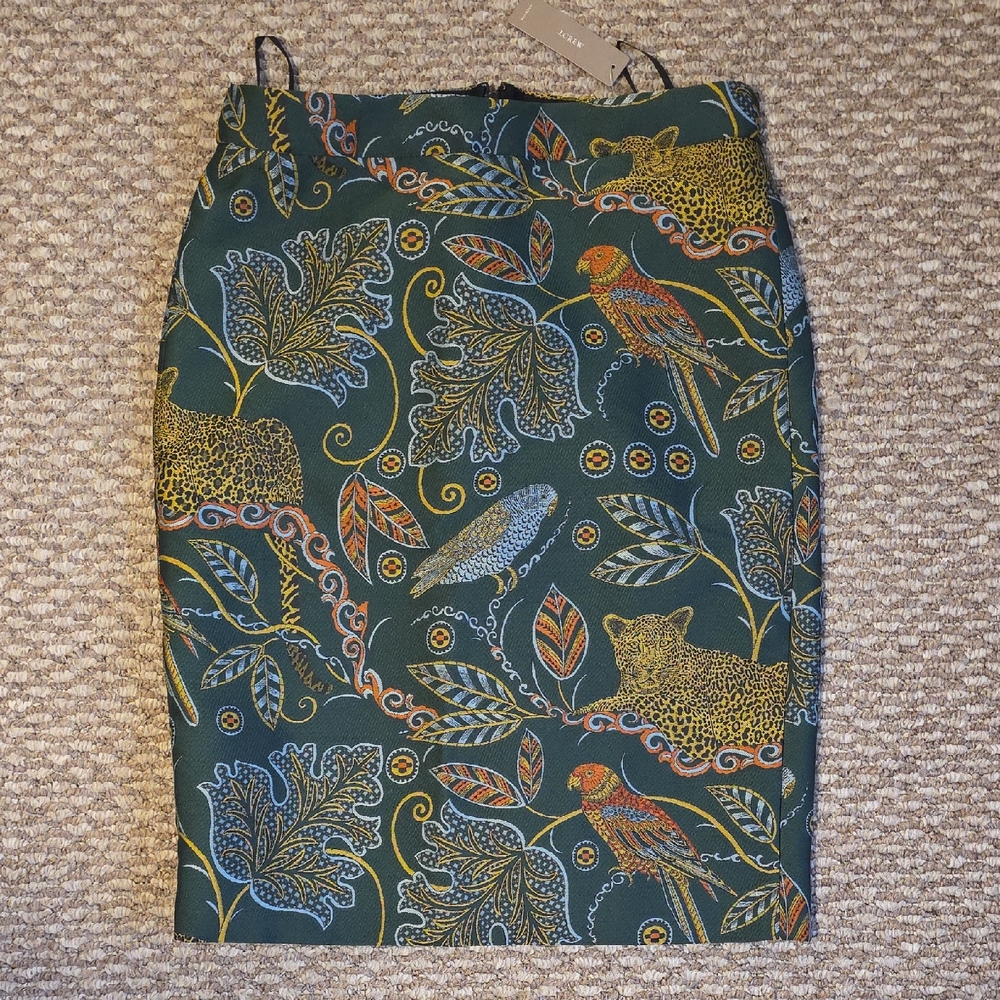 J. Crew Green Animal Print Pencil Skirt